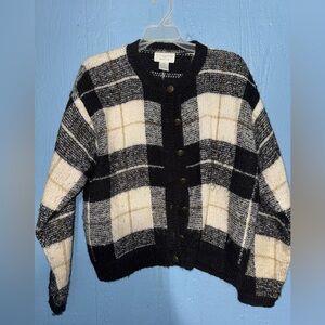 VTG Christopher & Banks Black and Cream Plaid Cardigan